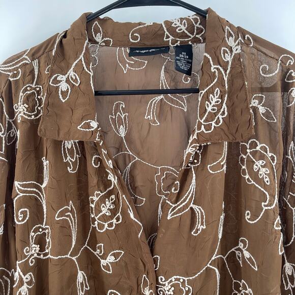 MAGGIE BARNES Button Down Shirt 3X Blouse Embroidered Beaded Plus Curvy Vintage - Picture 4 of 13